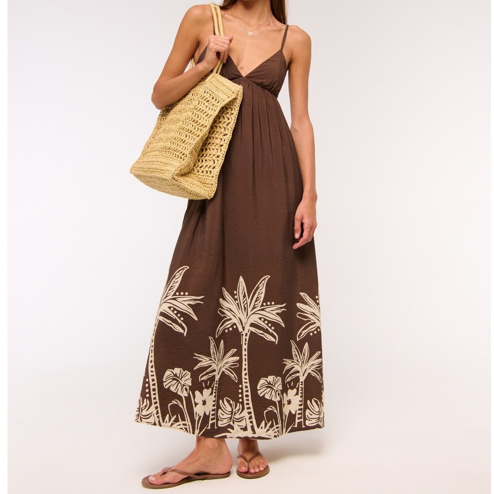 abercrombie brown maxi dress & Fitch | Dresses | New Abercrombie Fitch Bra Free Clasp Back Flowy Palm Tree Xl Drop waist maxi
